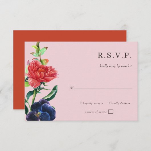 Rustieke Waterverf bloeit bloemenbruiloft RSVP Kaartje (Voorkant / Achterkant)