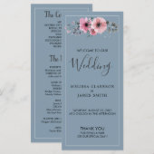 Rustieke waterverf bloeit stoffige blauwe bruiloft programmakaart (Voorkant / Achterkant)