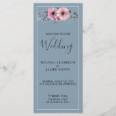 Rustieke waterverf bloeit stoffige blauwe bruiloft programmakaart (Voorkant)