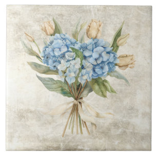 Rustieke waterverf bloem blauwe Hortensia Tegeltje