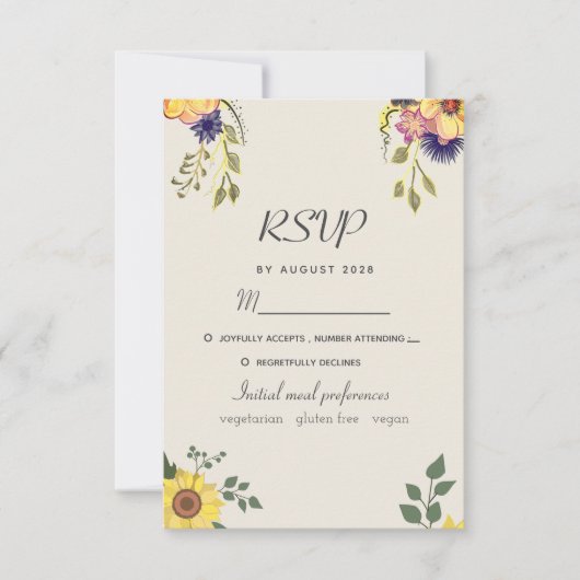 Rustieke Waterverf Bloem Bruiloft RSVP Kaart (Voorkant)