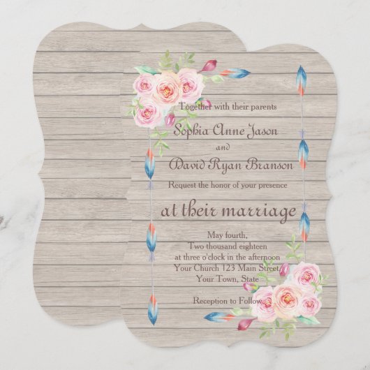 Rustieke Waterverf Bloem Oude Houten Trouw Uitnodi Kaart (Voorkant / Achterkant)