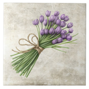 Rustieke waterverf bloem tulpen met touw ontwerp tegeltje