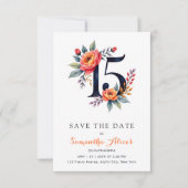 Rustieke Waterverf Bloemen 15e Verjaardag Quincean Save The Date (Voorkant)