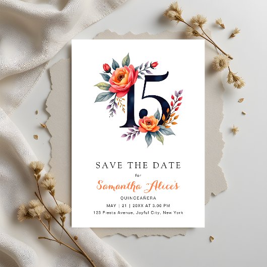 Rustieke Waterverf Bloemen 15e Verjaardag Quincean Save The Date