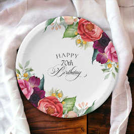 Rustieke Waterverf Bloemen 70ste Verjaardagsfeest Papieren Bordje