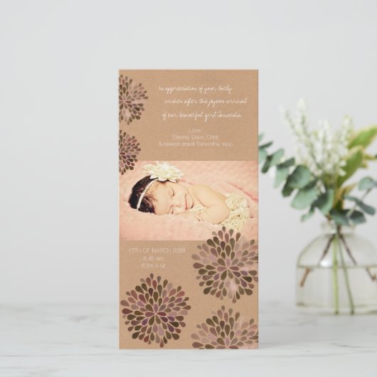 Rustieke Waterverf Bloemen Baby Meisje Dank je kaa Bedankkaart (Staand voorkant)