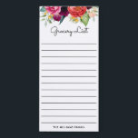 Rustieke Waterverf Bloemen boodschappenlijstje met Magnetisch Notitieblok<br><div class="desc">Een aantrekkelijk gepersonaliseerd boodschappenlijstje notitieblok voor uw koelkast,  dit ontwerp heeft een mooie waterverf bloemstuk met een rustieke boho-geïnspireerde look. Het omvat een bovenste rand van gemengde bloemen in roze,  bordeauxrood,  paarse,  geel,  perzik en diep koraal met gemengd groen. Personaliseer met uw familienaam of andere gewenste tekst.</div>