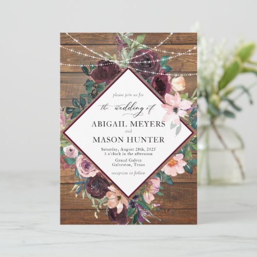 Rustieke Waterverf Bloemen Bruiloft in Bourgondië- Kaart (Staand voorkant)