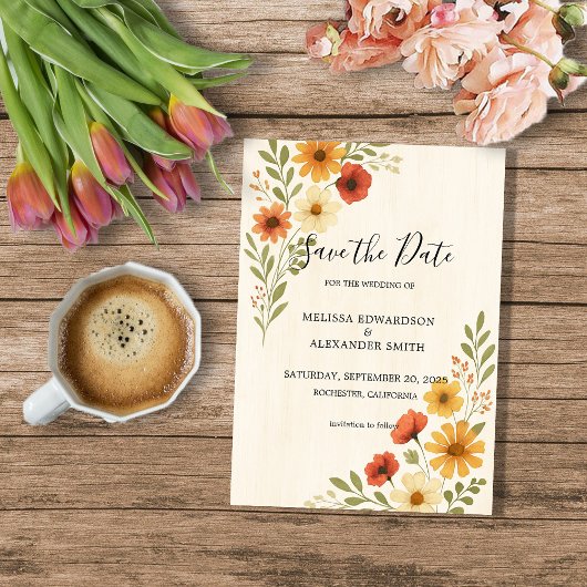 Rustieke Waterverf bloemen bruiloft Save the date Kaart