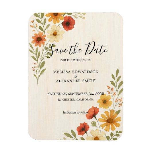 Rustieke Waterverf bloemen bruiloft Save the date Magneet (Verticaal)
