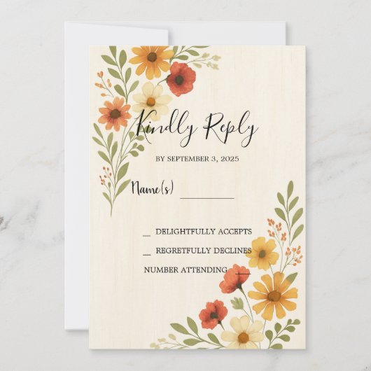 Rustieke waterverf bloemen foto bruiloft RSVP Kaart (Voorkant)