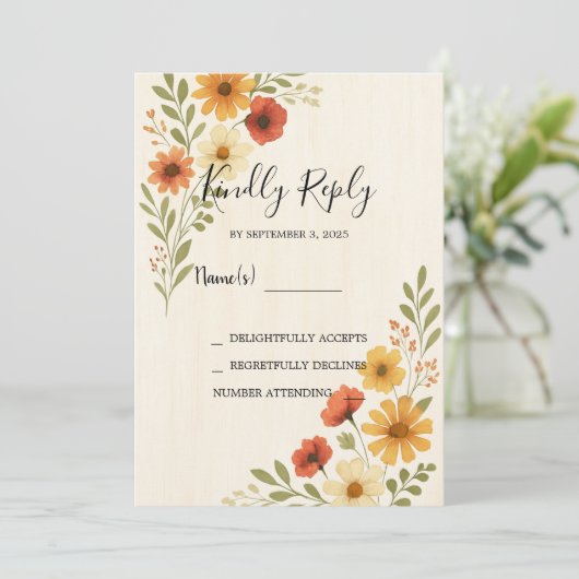 Rustieke waterverf bloemen foto bruiloft RSVP Kaart (Staand voorkant)