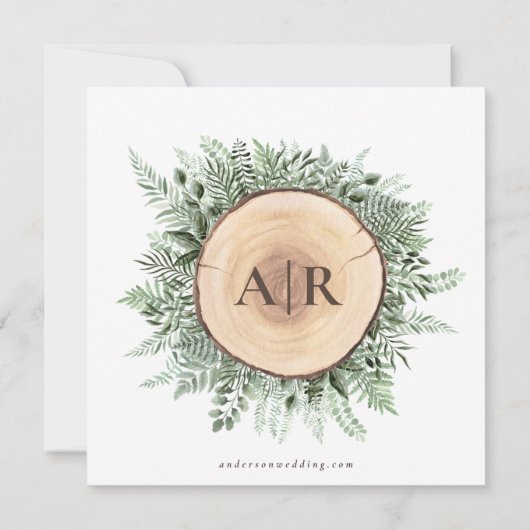 Rustieke Waterverf Bloemen Hout Monogrammed Bruilo Kaart (Achterkant)