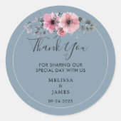 Rustieke waterverf bloemen Huwelijk Bedankt Ronde Sticker (Voorkant)