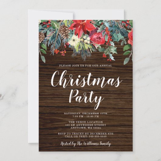 Rustieke Waterverf Bloemen Kerstfeest Kaart (Voorkant)