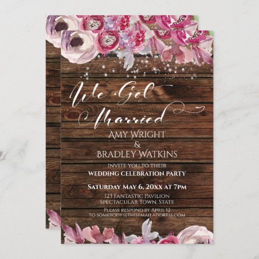 Rustieke waterverf bloemen & lichten We zijn getro Kaart (Voorkant / Achterkant)