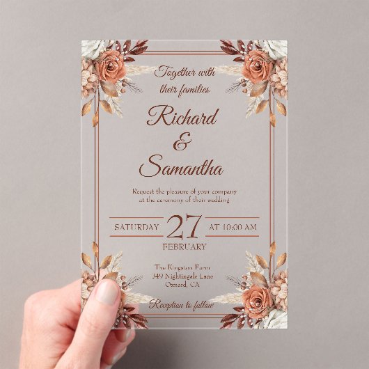 Rustieke Waterverf Bloemen Lijst Boho Huwelijk Acryl Uitnodigingen (Insitu (Draagbaar))