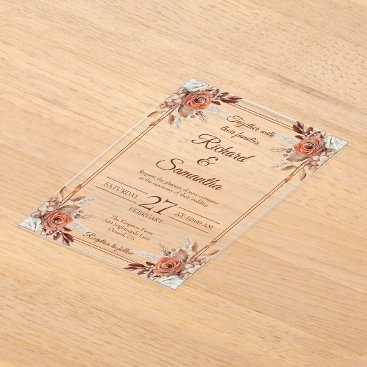 Rustieke Waterverf Bloemen Lijst Boho Huwelijk Acryl Uitnodigingen (Laagn)