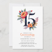 Rustieke Waterverf Bloemen Nummer 15 Quinceanera Kaart (Voorkant)