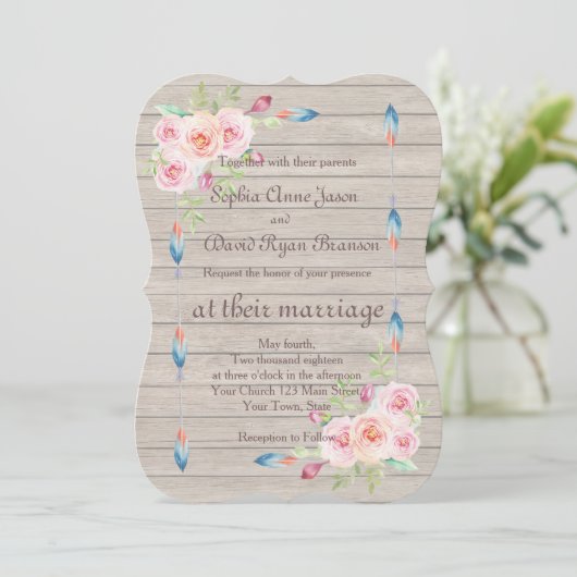 Rustieke Waterverf Bloemen Oude Hout bruiloft Uitn Kaart (Staand voorkant)