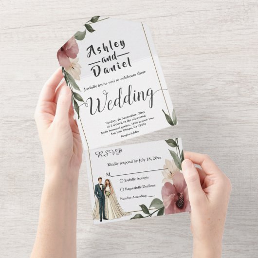 Rustieke Waterverf Bloemen Paar Zomer Huwelijk All In One Uitnodiging (Afscheurbaar)