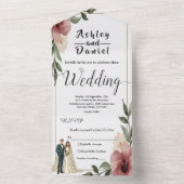 Rustieke Waterverf Bloemen Paar Zomer Huwelijk All In One Uitnodiging (Binnen)