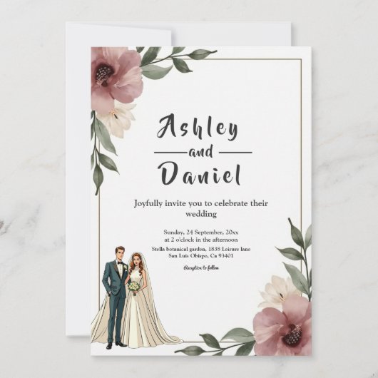 Rustieke Waterverf Bloemen Paar Zomer Huwelijk Kaart (Voorkant)