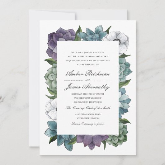 Rustieke Waterverf Bloemen Succulenten Bruiloft Kaart (Voorkant)