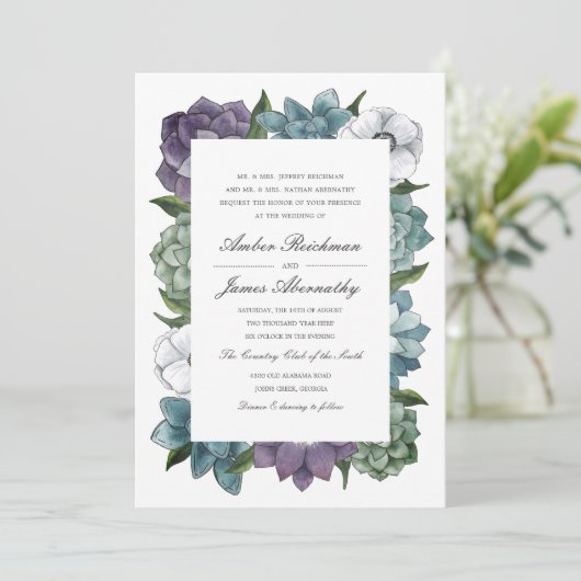 Rustieke Waterverf Bloemen Succulenten Bruiloft Kaart (Staand voorkant)