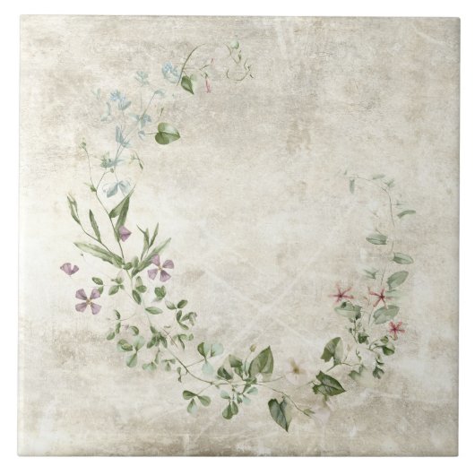 Rustieke waterverf bloemen tegeltje (Voorkant)