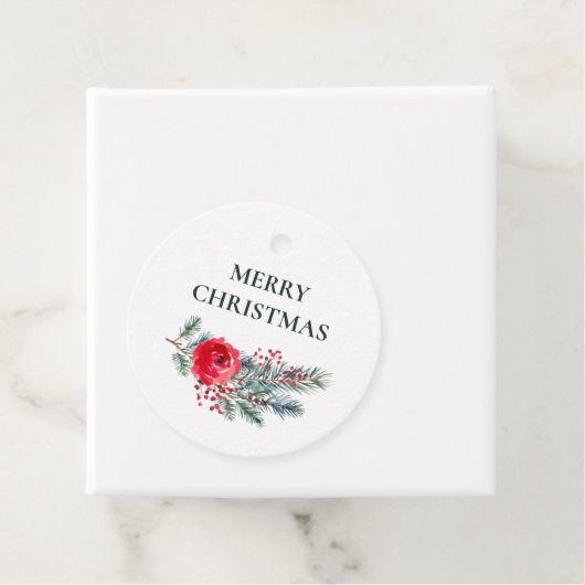 Rustieke Waterverf Bloemen Vrolijk Kerstfeest Bedankjes Labels (In situ)