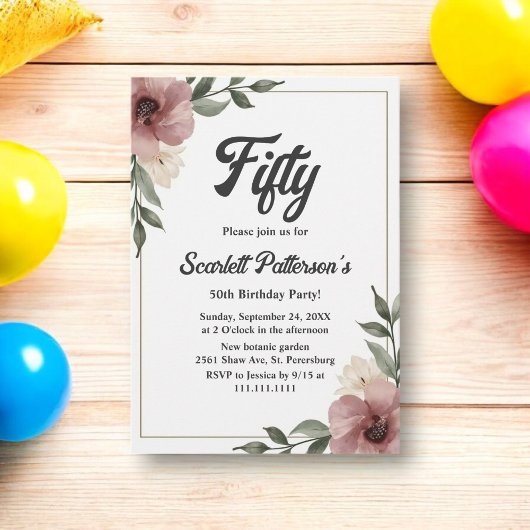 Rustieke Waterverf Bloemen Zomer 50e Verjaardag Kaart