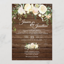 Rustieke Waterverf bloemenblush roze ivoor bruilof Kaart