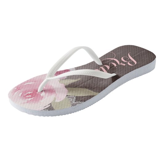 Rustieke waterverf bloemenbruid bruiloft teenslippers (Schuin)