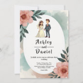 Rustieke Waterverf Bloemenbruid en bruidegom bruil Kaart (Voorkant)