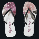 Rustieke waterverf bloemenbruidsmeisje bruiloft teenslippers<br><div class="desc">Romantische handgetekende waterverf paarse,  perzik en bordeaux rozen bloemenontwerp en blush roze  kant. Chique en elegant,  grote flip flop voor bruidsmeisje in vintage bruiloft,  rustieke bruiloft of country bruiloft in de herfst. Bekijk hieronder alle overeenkomende stukken in collectie.</div>