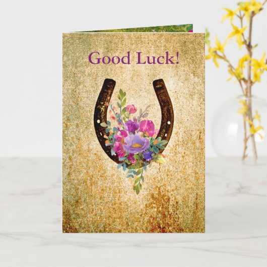 Rustieke waterverf bloemengeluk hoefijzer kaart (Gele Bloem)