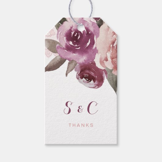 Rustieke waterverf bloemenherfst bruiloft monogram cadeaulabel (Voorkant)