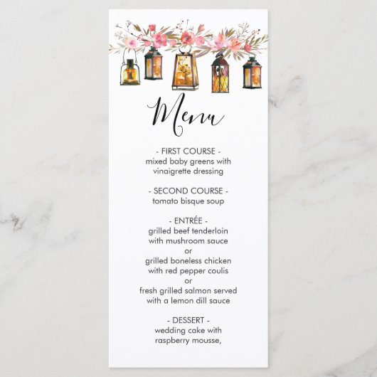 Rustieke Waterverf Bloemenkans Wedding Menu (Voorkant)