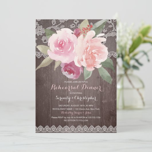 Rustieke waterverf bloemenkant repetitie diner kaart (Staand voorkant)