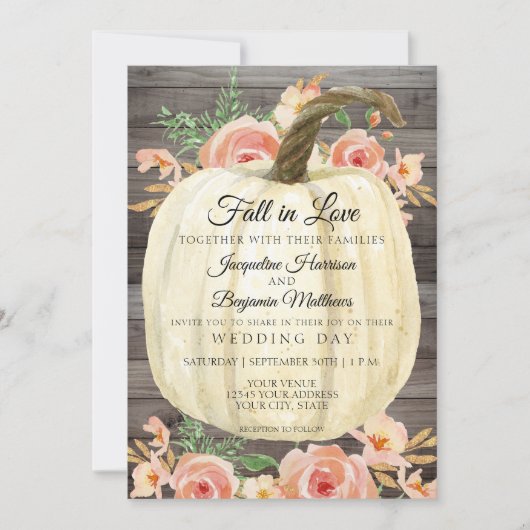 Rustieke waterverf bloemenkranen pompoen perzik ko kaart (Voorkant)