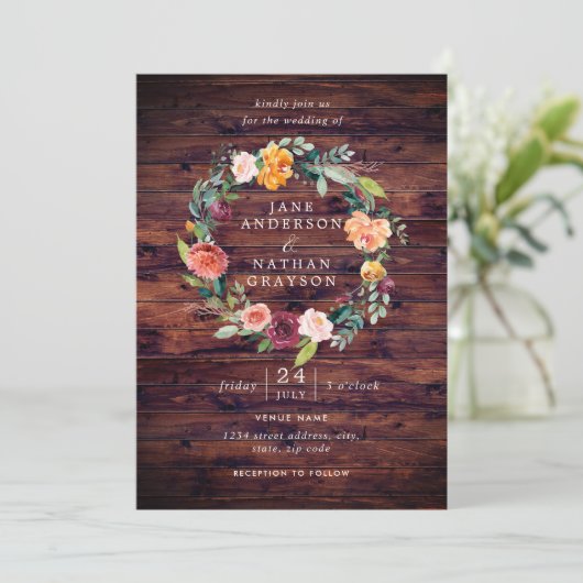 Rustieke Waterverf Bloemenkrans bruiloft Kaart (Staand voorkant)