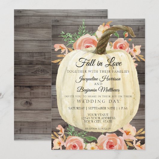 Rustieke waterverf bloemenkurk perzik koraal hout kaart (Voorkant / Achterkant)