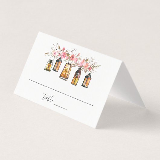 Rustieke Waterverf Bloemenlantaarn Trouwplaats Kaart (Voorkant)