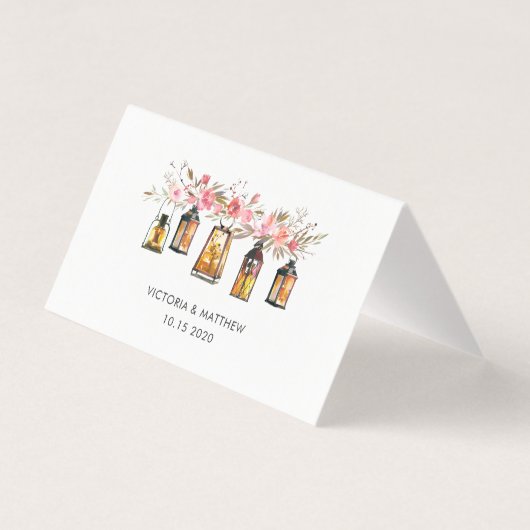 Rustieke Waterverf Bloemenlantaarn Trouwplaats Kaart (Achterkant)