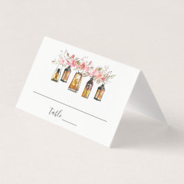 Rustieke Waterverf Bloemenlantaarn Trouwplaats Kaart