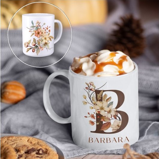 Rustieke Waterverf bloemenletter B Koffiemok