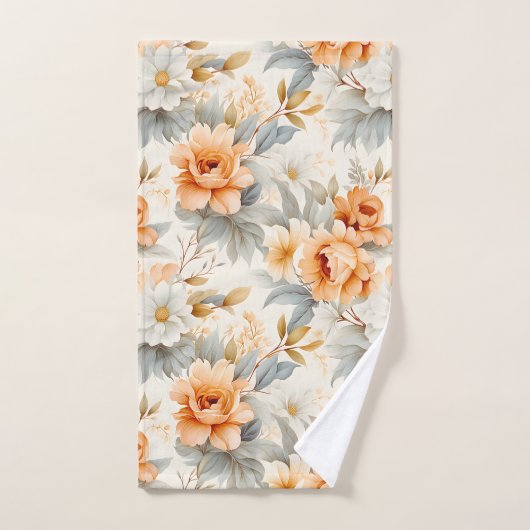 Rustieke Waterverf Bloemenprint Grijs Sinaasappel  Bad Handdoek (Handdoek)