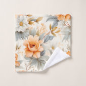 Rustieke Waterverf Bloemenprint Grijs Sinaasappel  Bad Handdoek (Wasdoekje)